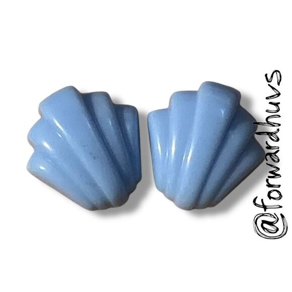 Bundle Sale 3 for $15 | Light Blue Ridged Fan Stud Earrings - Picture 1 of 8